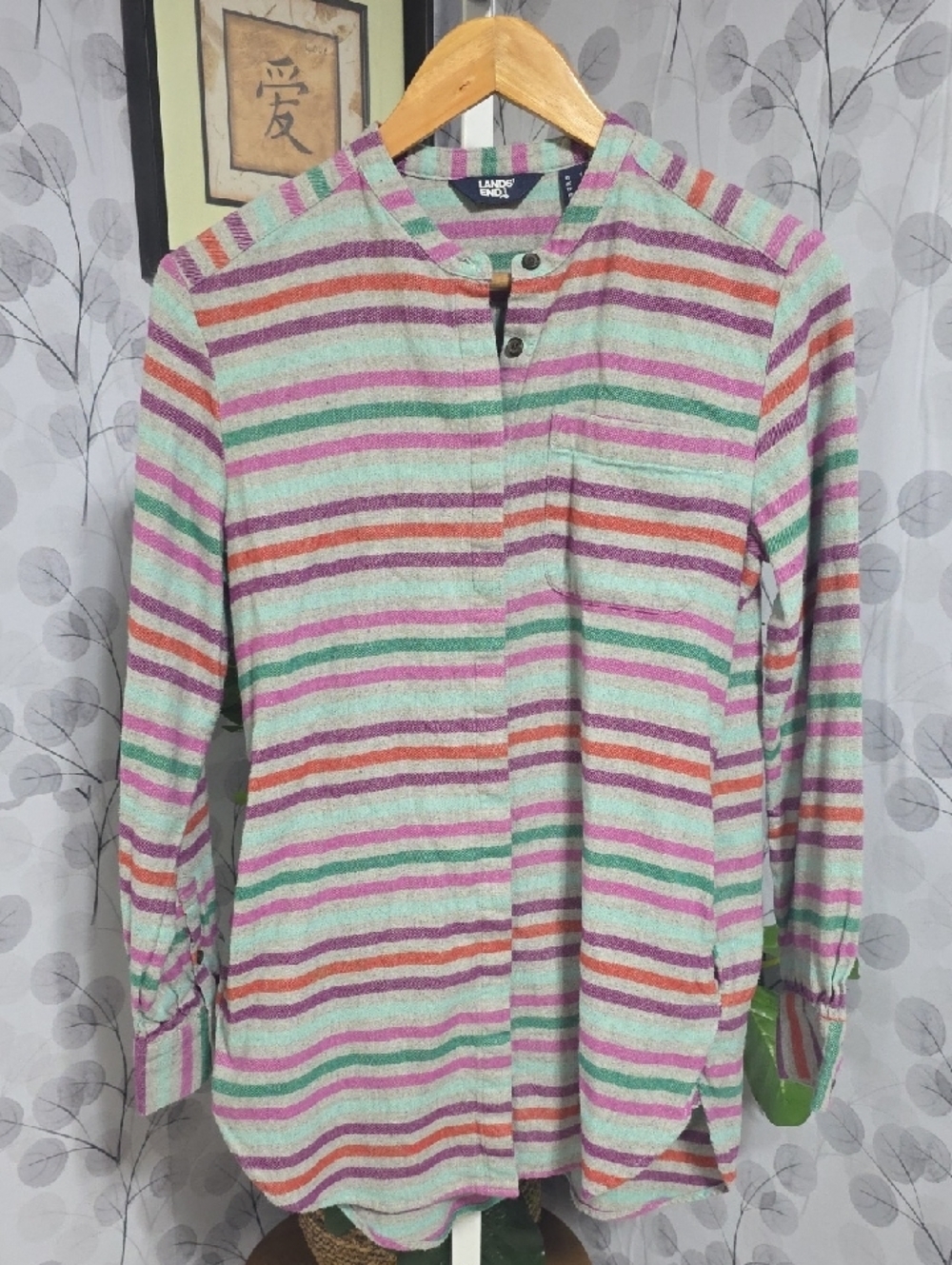 Lands' End Band-Collar Plaid Flannel Tunic – Size Small - Picture 3 of 8